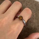 Women Minimalist Tiger's Eye Silver Ring