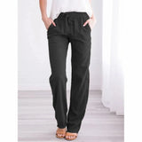 Cotton Linen Drawstring Pants Elastic Waist