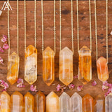 Healing Crystal Quartz Double Point Terminated Pendant Necklace For Women Citrines Amethysts Quartz Boho Necklace Gift For Her