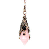 Natural 12 Faceted Healing Crystal Reiki Divination Dowsing Rose Pink Quartz Stone Pendulum Pendant Chain Necklace Jewelry