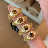 Vintage tiger eye stone rings for women classic charm