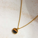 New 18K Gold Plated Chic Tiger Eye Stone Glass Necklace Anti Allergic Metal Aesthetic Crystal Goth Jewlery Party Gifts Wholesale