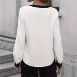 White V-Neck Blouse Elegant Casual Women Top