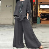 Casual Cotton Linen Pant Sets Women's O Neck Long Sleeve