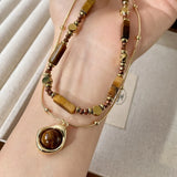 Eye Stone Pendant Necklace Stacking Alloy Sweater Chain
