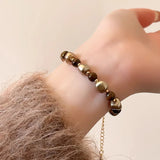 Tiger Eye Stone Bead Bracelet for Women  Stainless Steel Bracelet