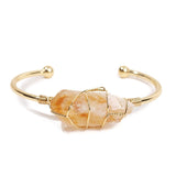 Irregular Citrine Stone Healing Crystal Bracelet Handmade Boho Wire Wrapped Cuff Bracelet for Womens Girls Ladies
