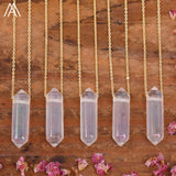 Healing Crystal Quartz Double Point Terminated Pendant Necklace For Women Citrines Amethysts Quartz Boho Necklace Gift For Her